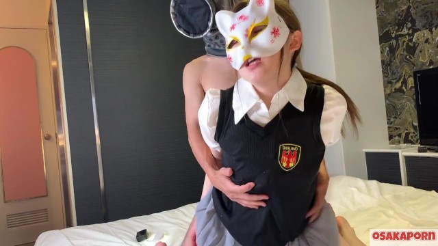 Horny Japanese with school costume enjoys sex of cowgirl